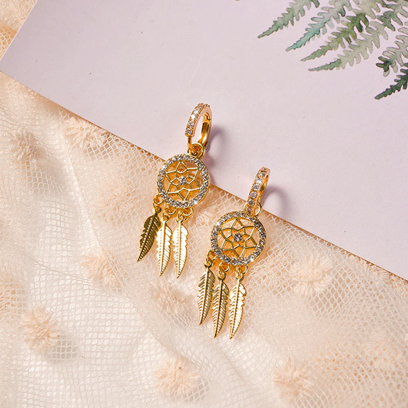 Boucles d'oreilles attrape-rêves en or massif 14k – Cercles