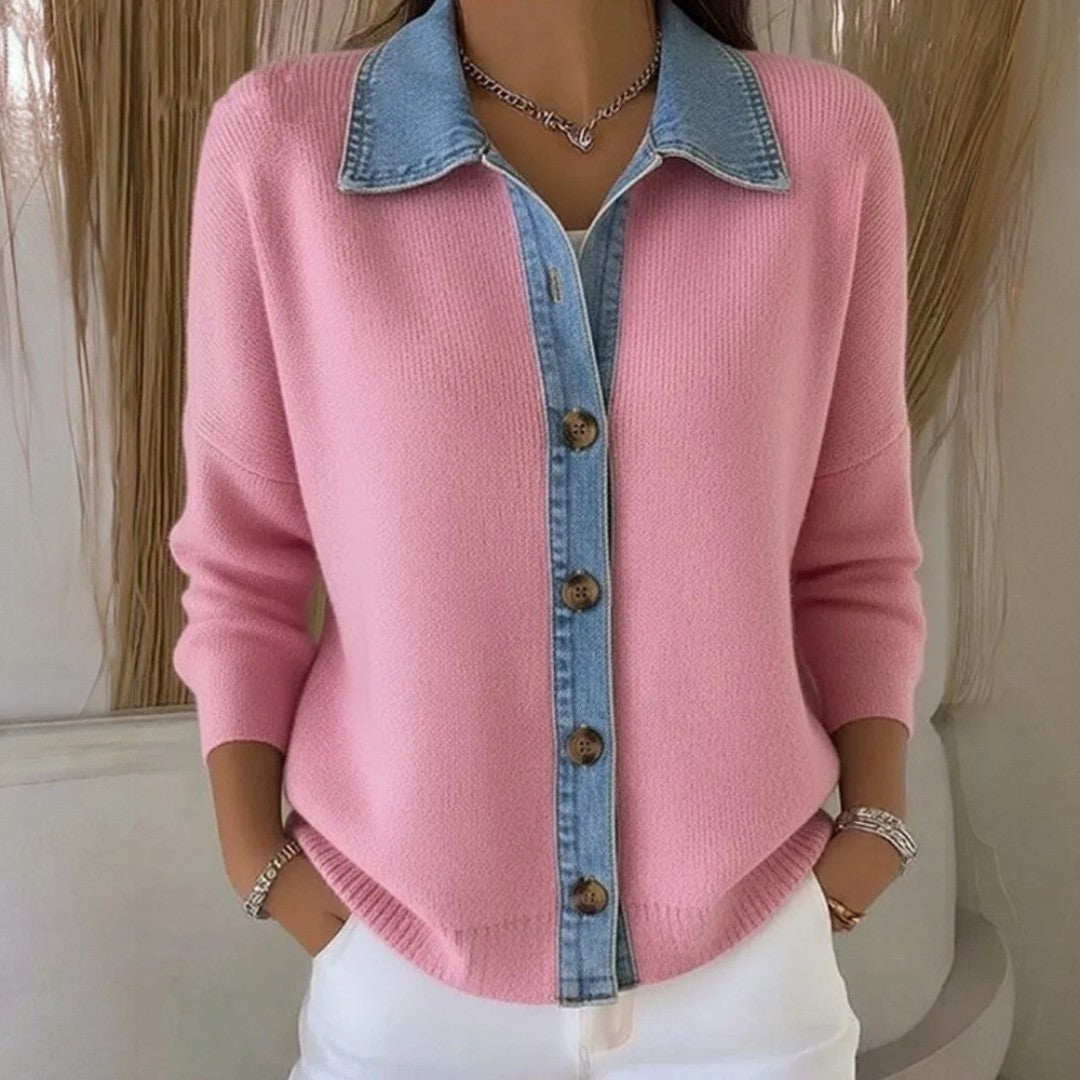 GIULIA - Pull en Maille avec Col en Denim