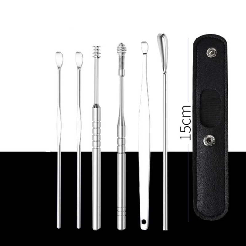 Ensemble portable de 6 pièces en acier inoxydable pour le nettoyage des oreilles