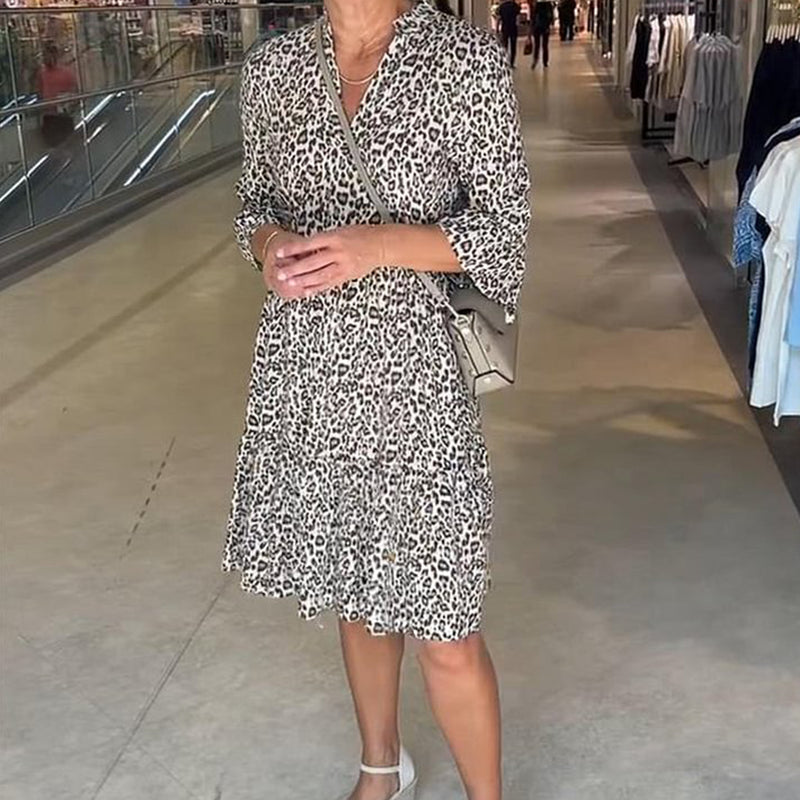 Robe Femme à la Mode avec Imprimé Léopard, Col en V et Coupe Large