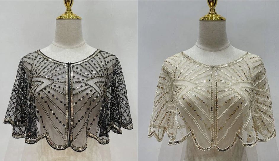 Étole en dentelle vintage avec perles