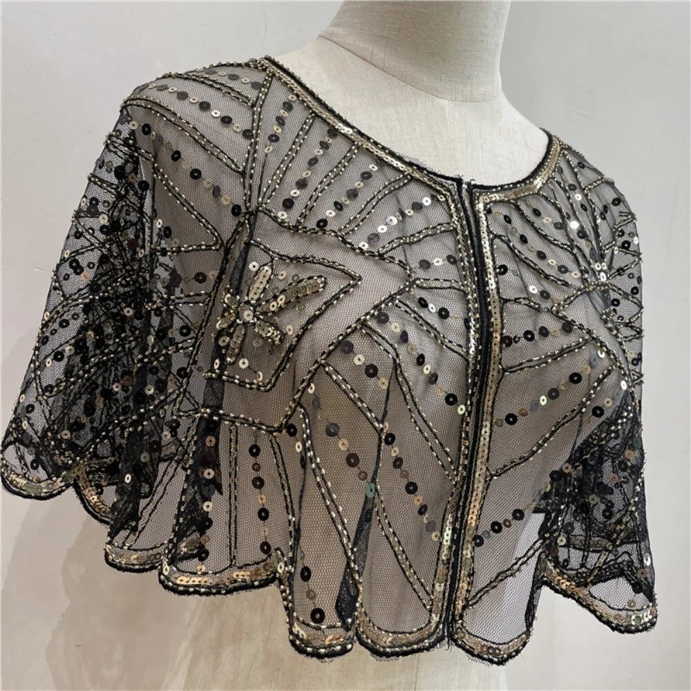 Étole en dentelle vintage avec perles