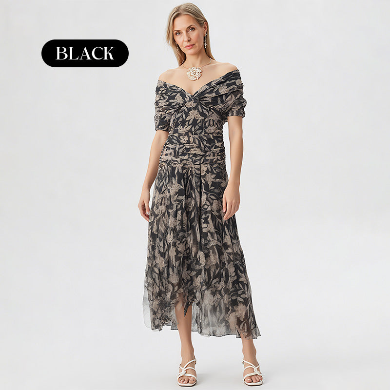 Abito stampato da donna con scollo a V e spalle scoperte