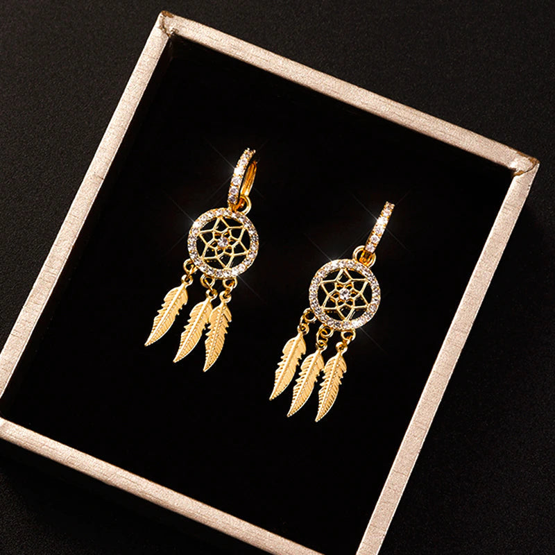 Boucles d'oreilles attrape-rêves en or massif 14k – Cercles