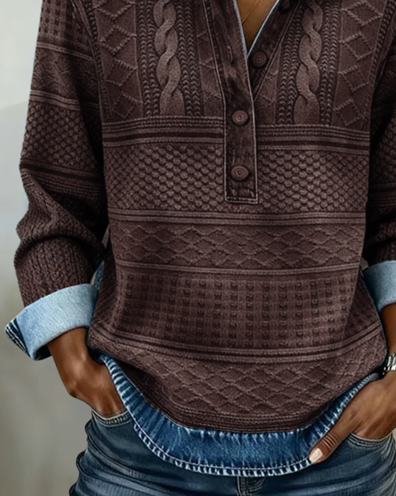 SOFIA – Sweat en Maille Tressée avec Détails en Denim