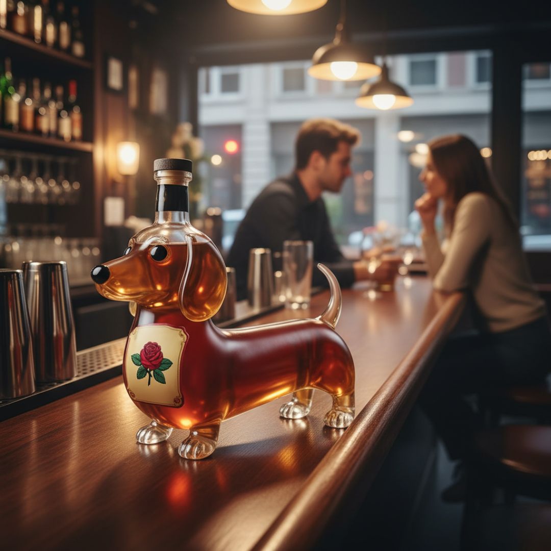 Bouteille en verre en forme de chien faite à la main