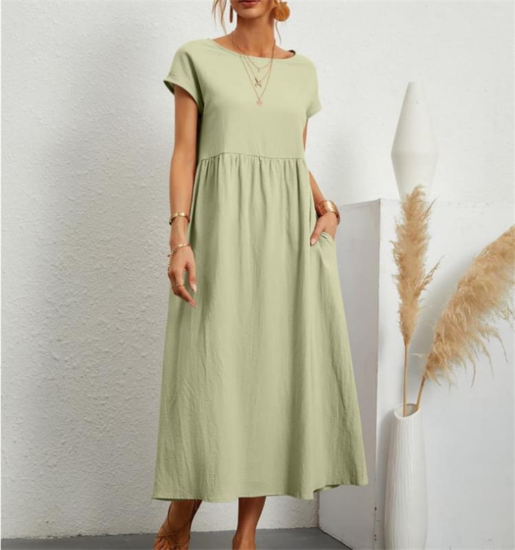 Robe unie en coton et lin Primavera Alla Moda avec poche