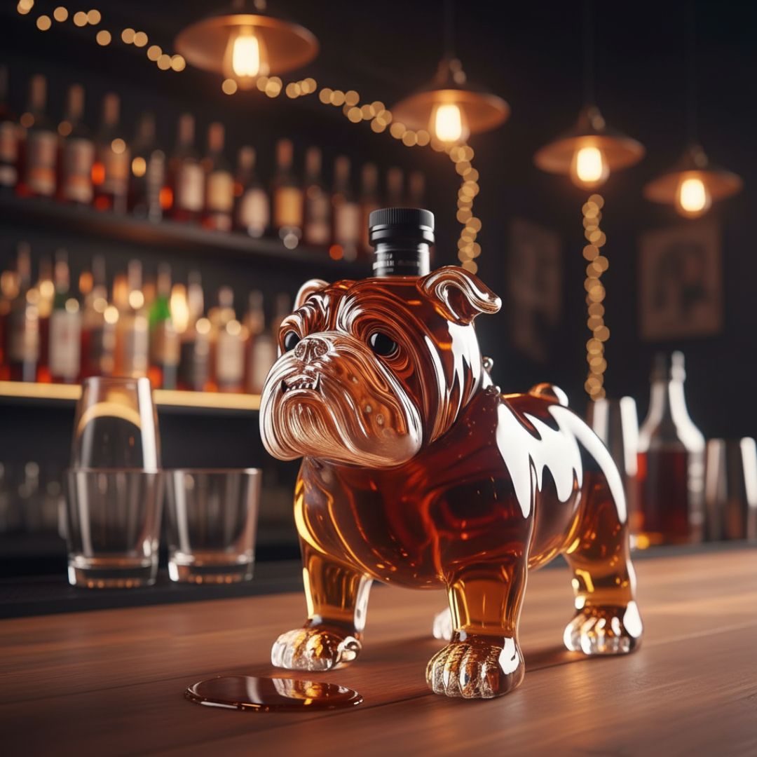 Bouteille en verre en forme de chien faite à la main