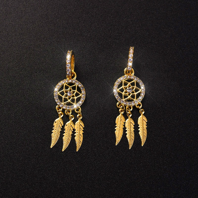 Boucles d'oreilles attrape-rêves en or massif 14k – Cercles