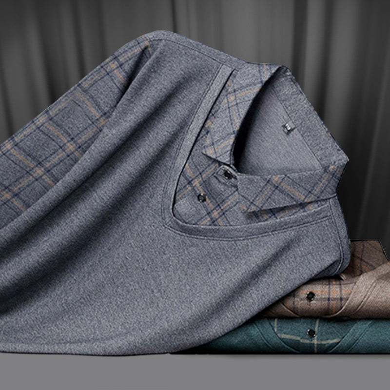 T-shirt homme à manches longues avec col à revers effet deux pièces