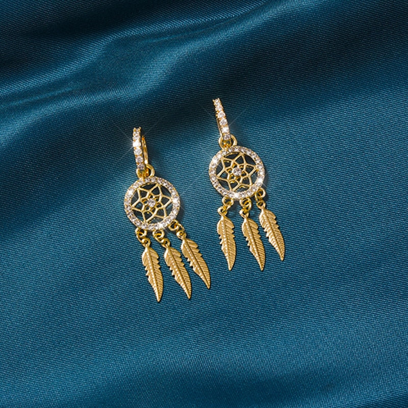 Boucles d'oreilles attrape-rêves en or massif 14k – Cercles