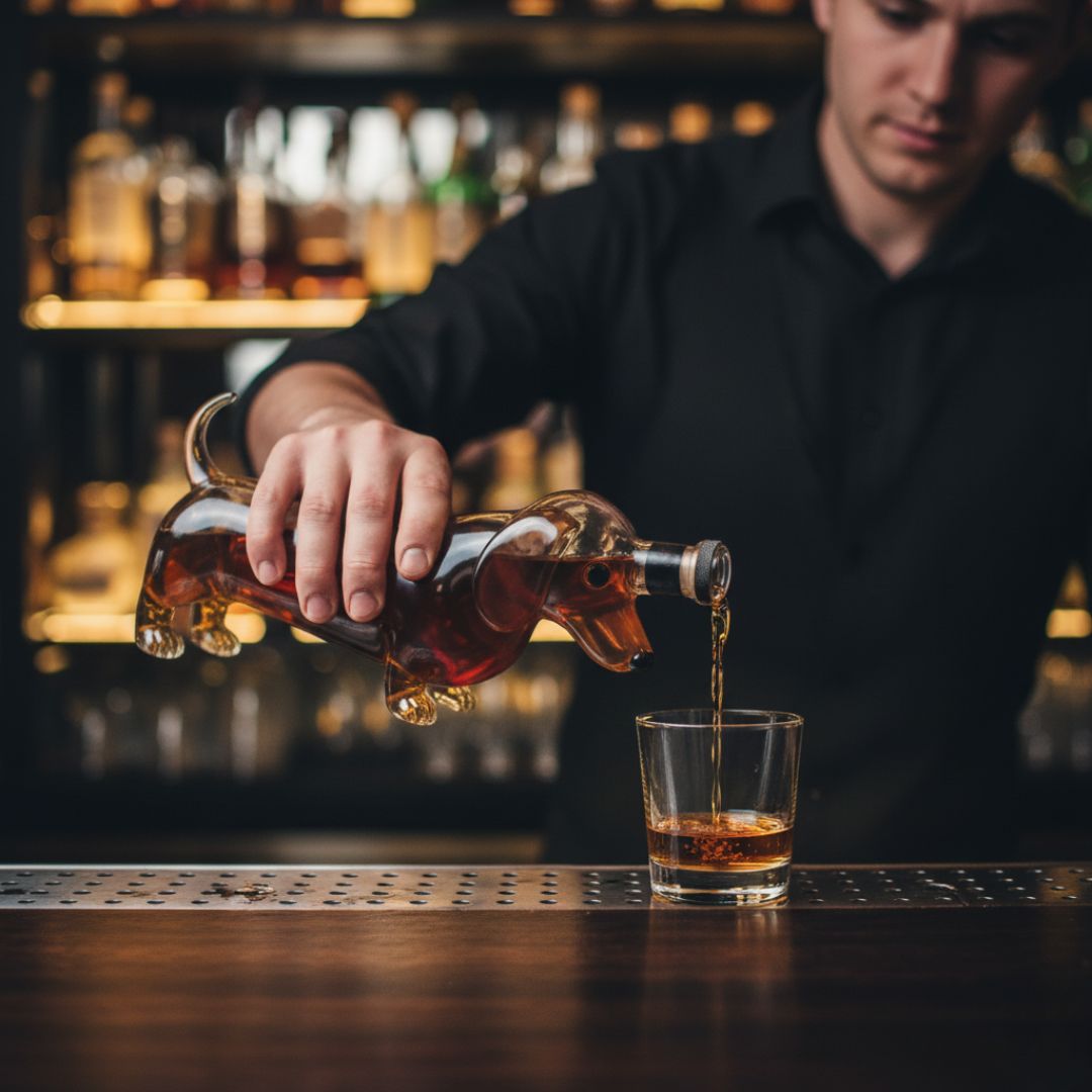 Bouteille en verre en forme de chien faite à la main