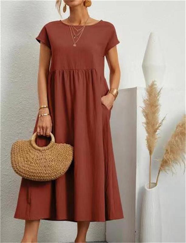 Robe unie en coton et lin Primavera Alla Moda avec poche