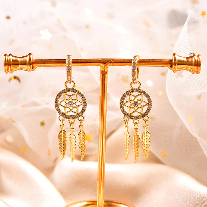 Boucles d'oreilles attrape-rêves en or massif 14k – Cercles