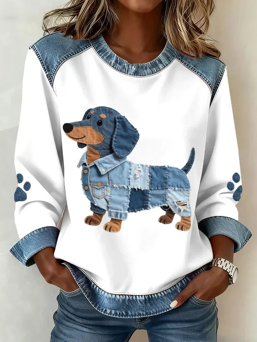 Elettra  – felpa con stampa bassotto e patchwork