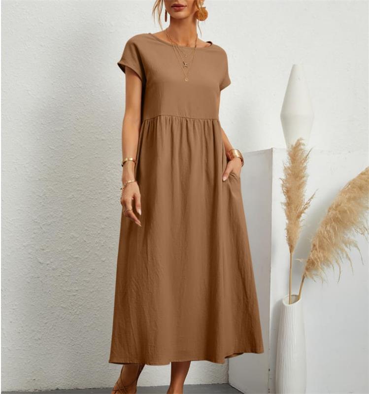 Robe unie en coton et lin Primavera Alla Moda avec poche