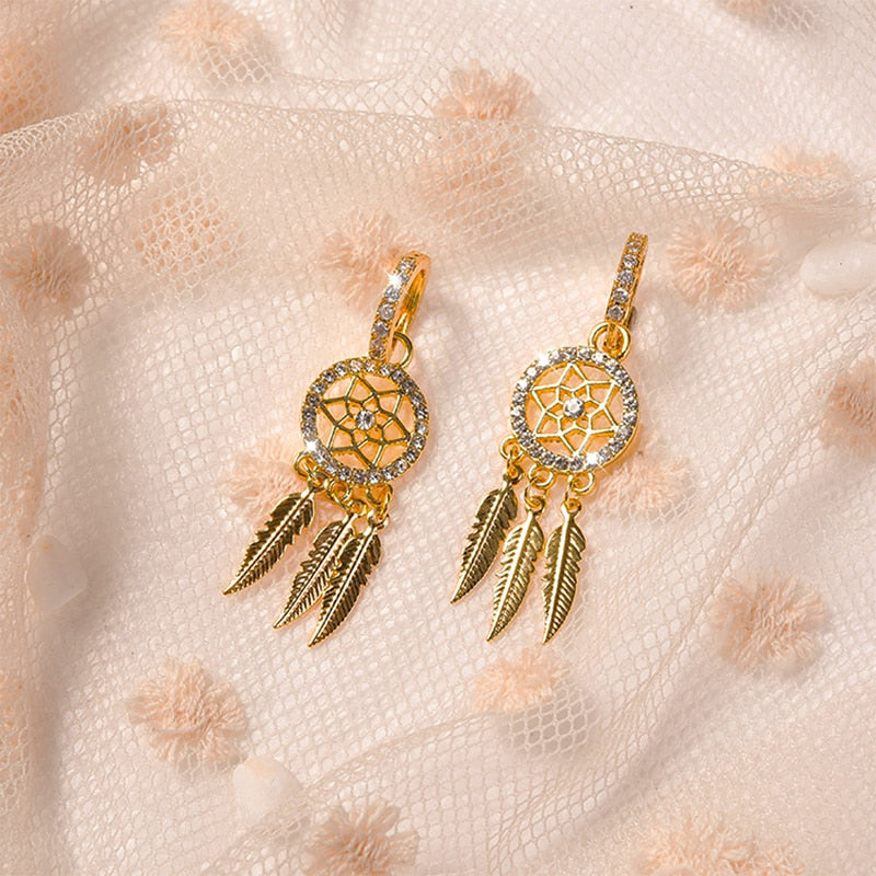 Boucles d'oreilles attrape-rêves en or massif 14k – Cercles
