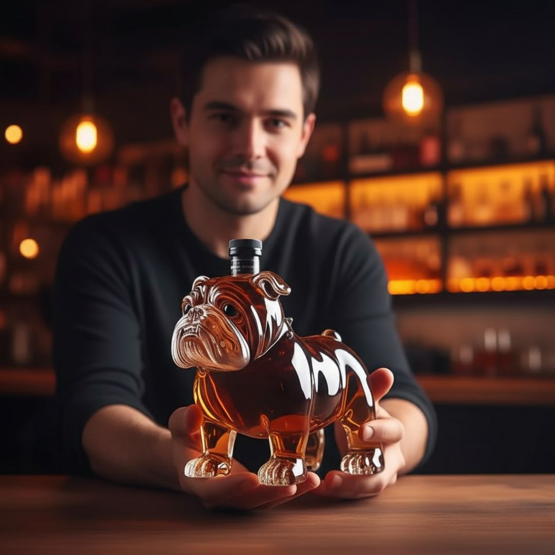 Bouteille en verre en forme de chien faite à la main