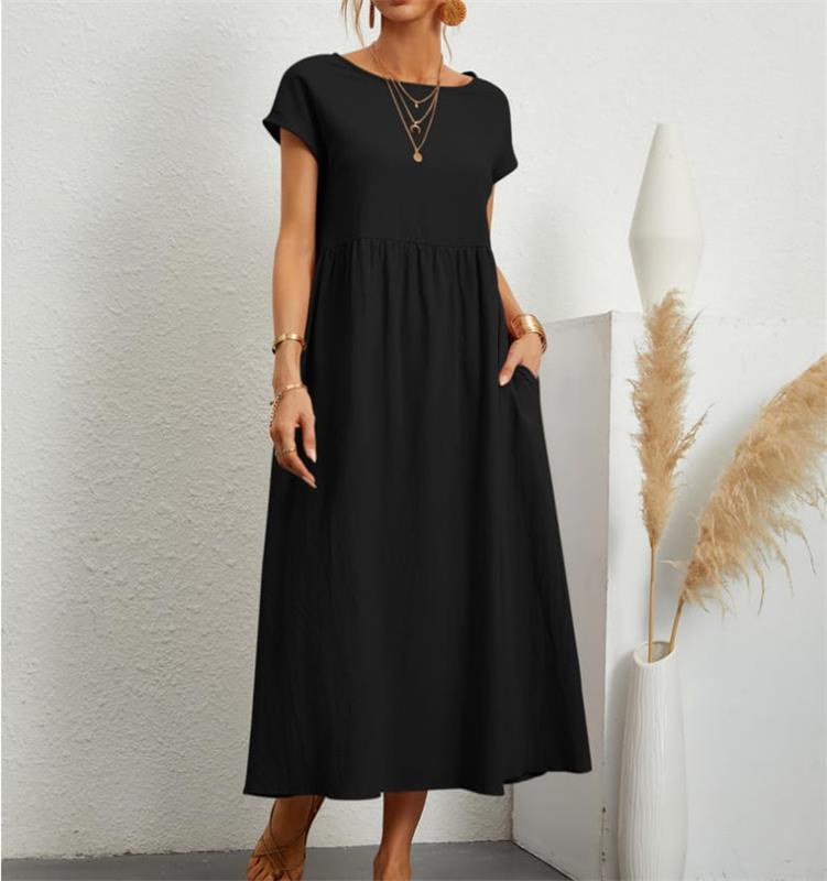 Robe unie en coton et lin Primavera Alla Moda avec poche