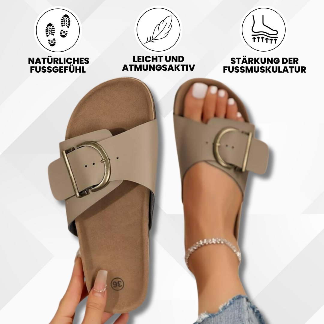 OrthoMia – Sandales en liège avec boucles pour femme