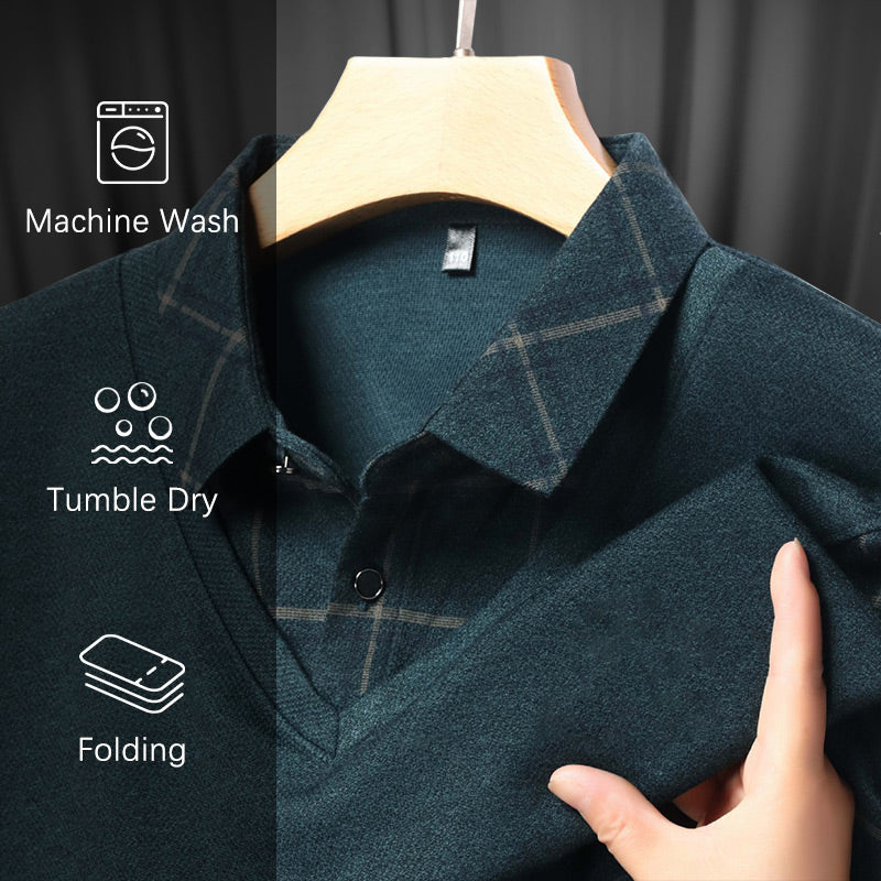 T-shirt homme à manches longues avec col à revers effet deux pièces
