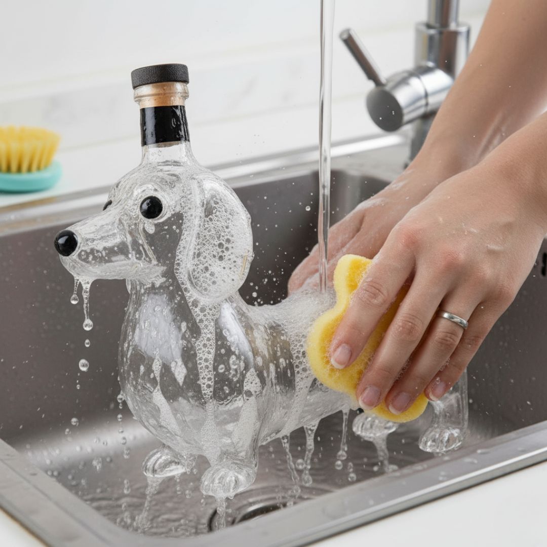 Bouteille en verre en forme de chien faite à la main