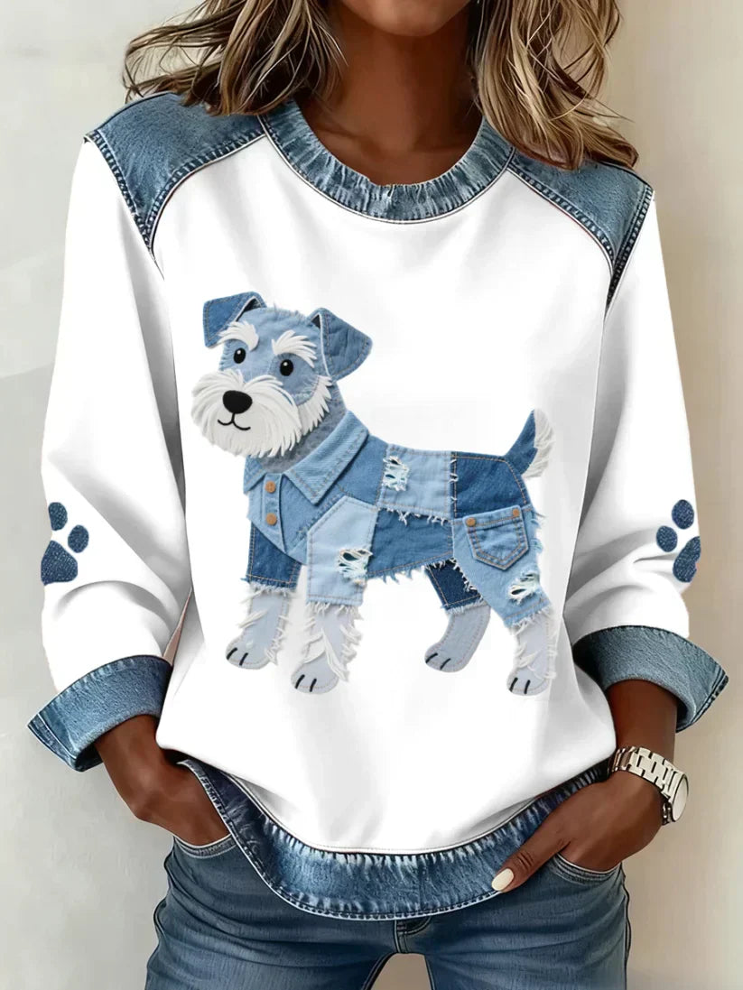 Elettra  – felpa con stampa bassotto e patchwork