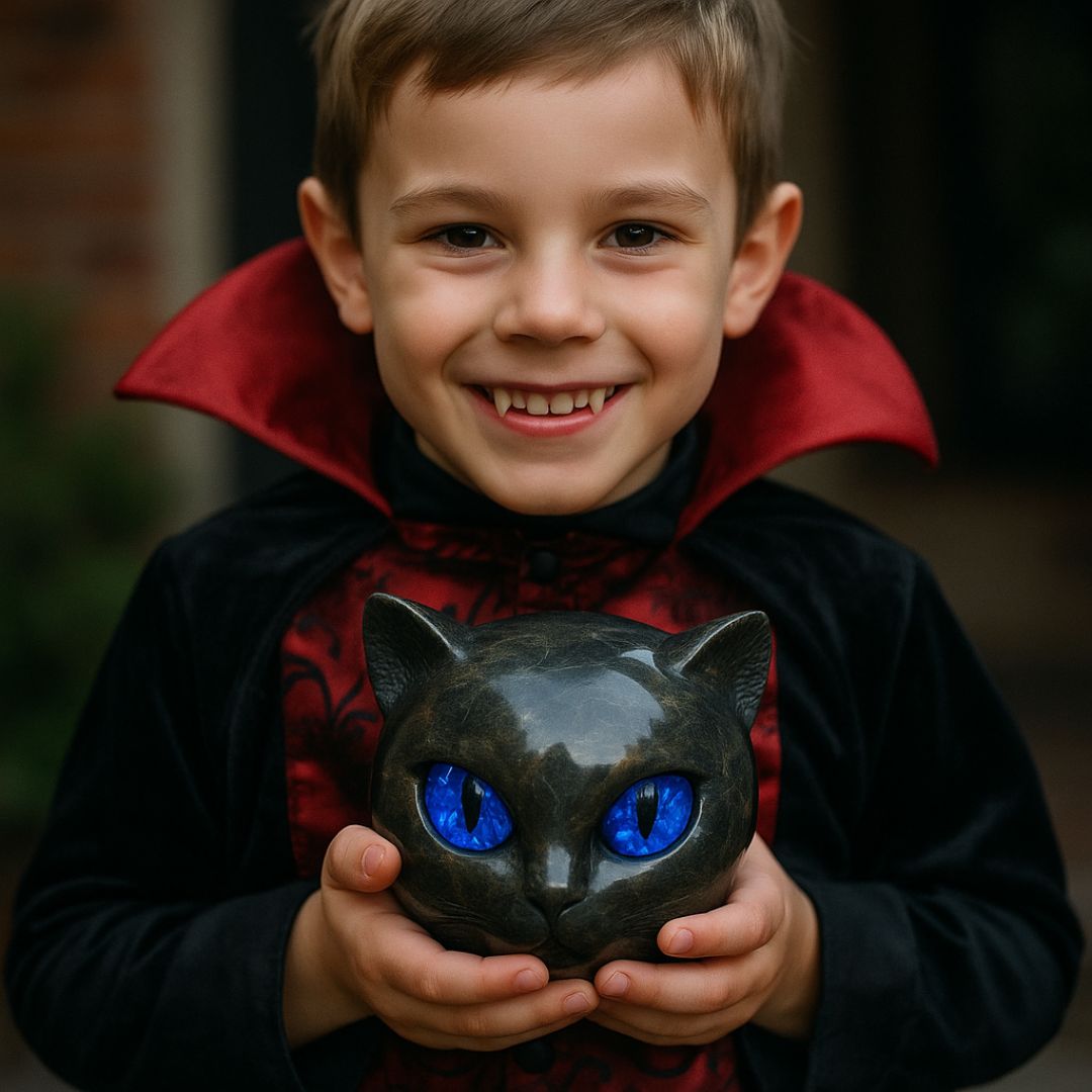 Mystica – Chat gardien noir en pierre