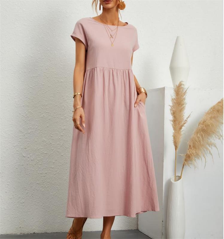 Robe unie en coton et lin Primavera Alla Moda avec poche