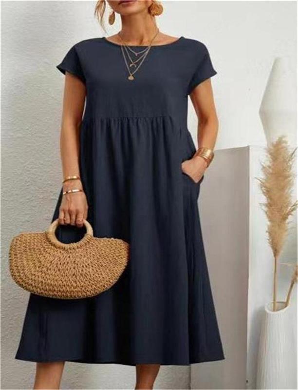 Robe unie en coton et lin Primavera Alla Moda avec poche