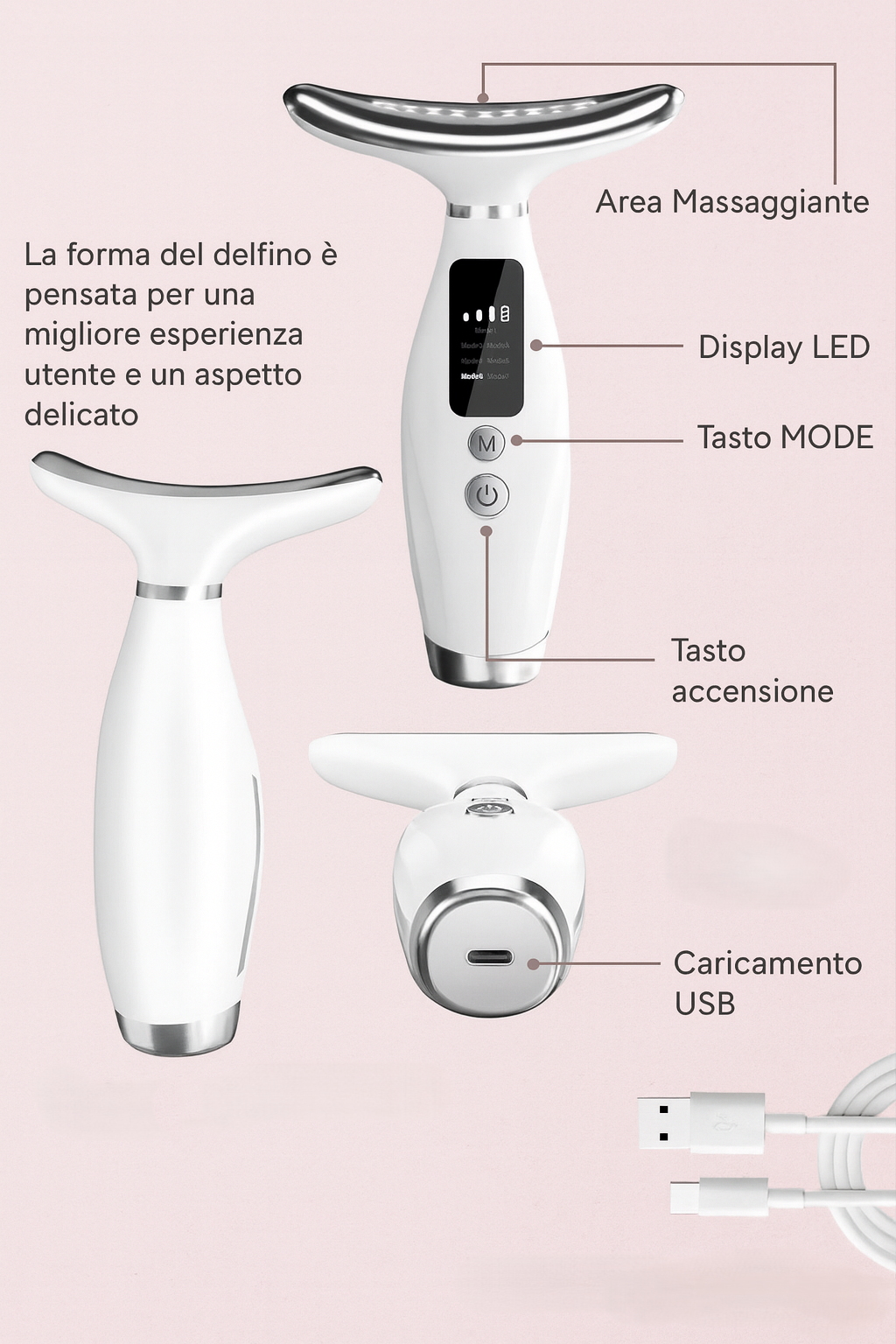 Appareil de massage liftant pour le visage et le cou à lumière LED