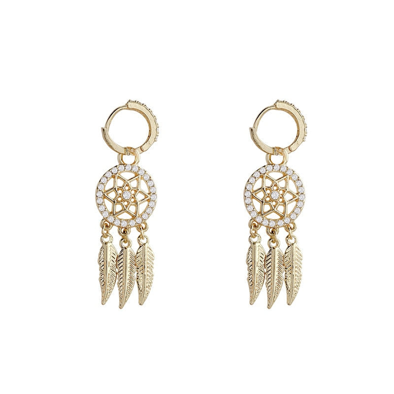 Boucles d'oreilles attrape-rêves en or massif 14k – Cercles