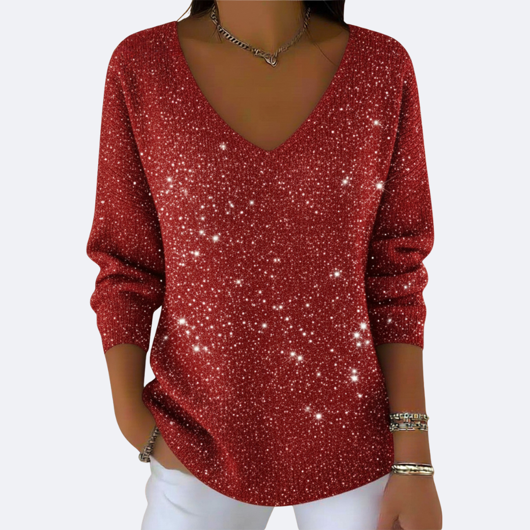 GIULIA - Pull V-Neck Élegant avec Glitter