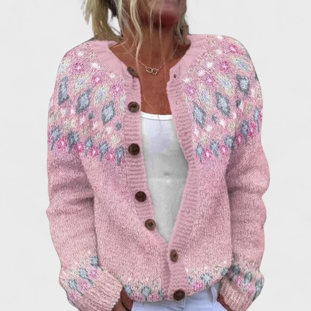 Lianne Verde Bosco – Cardigan à mailles larges à motif chic
