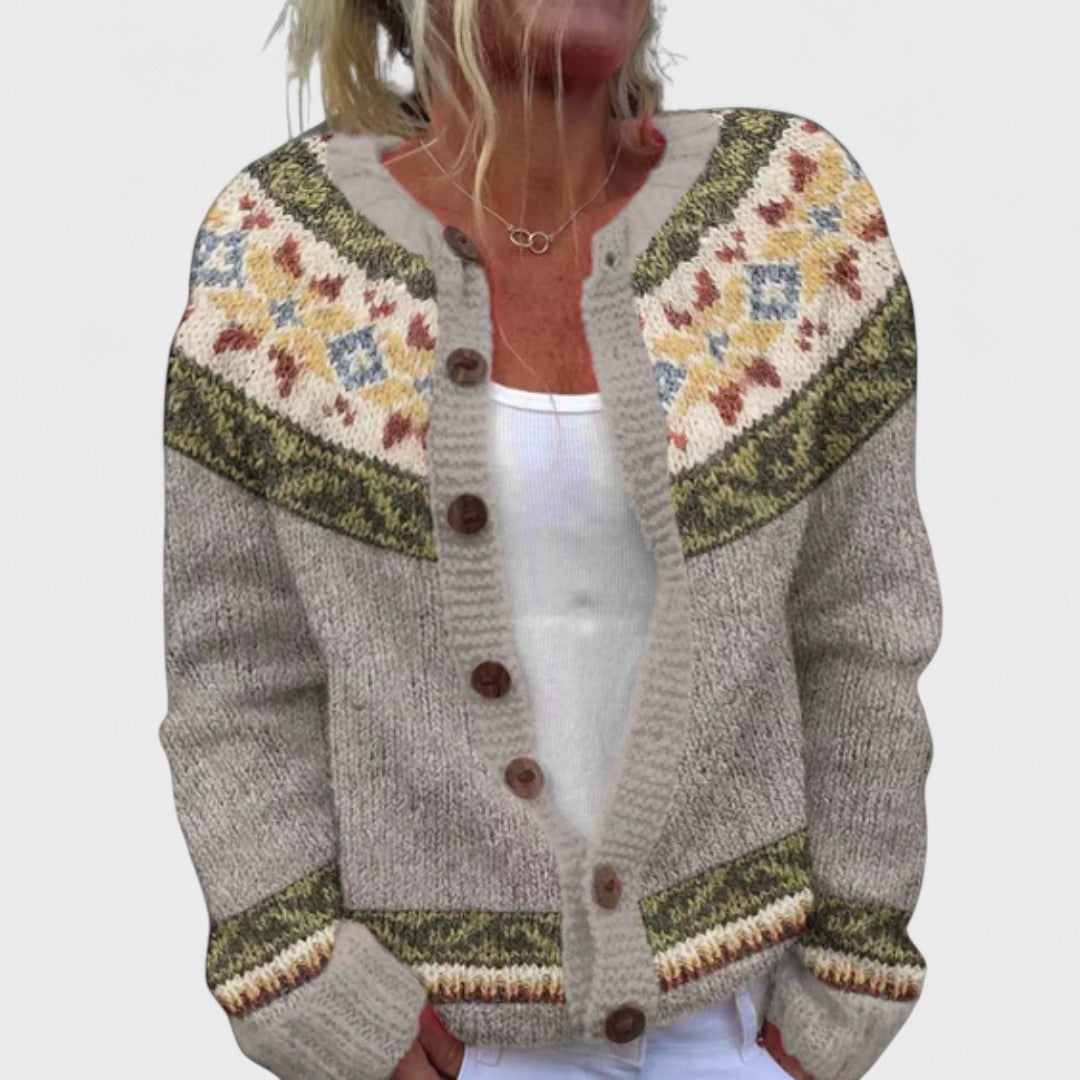 Lianne Salvia Dorata – Cardigan à mailles larges à motif chic