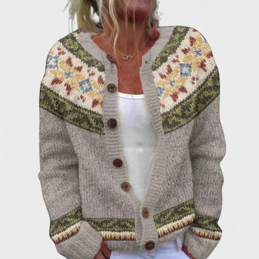Lianne Salvia Dorata – Cardigan à mailles larges à motif chic