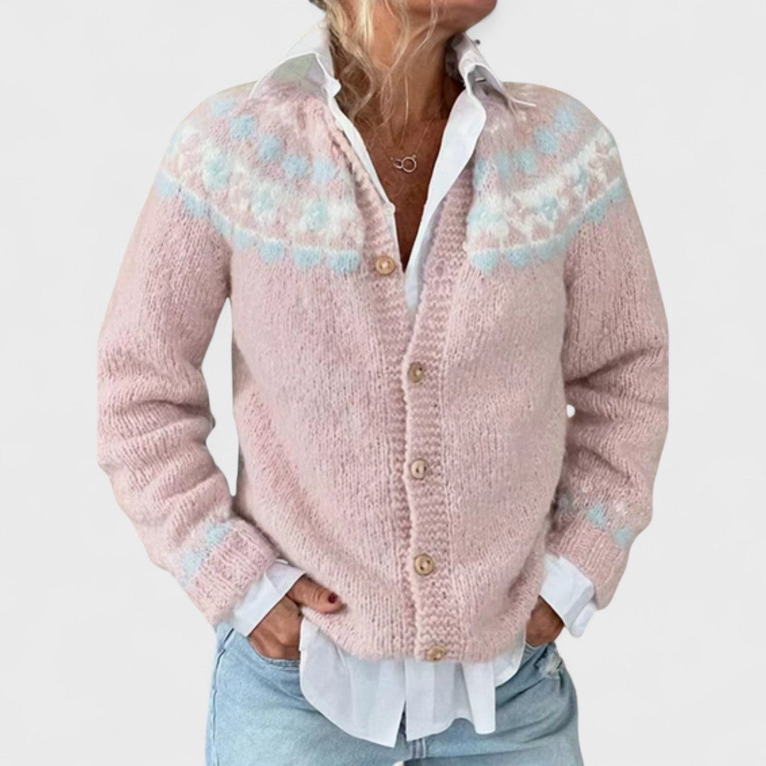 Lianne Grigio Perla – Cardigan en maille large à motif chic