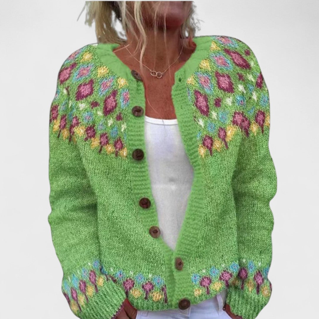 Lianne Verde Bosco – Cardigan à mailles larges à motif chic