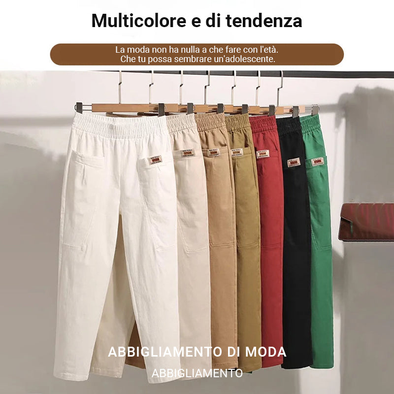 Pantalon Femme en Coton avec Taille Élastique