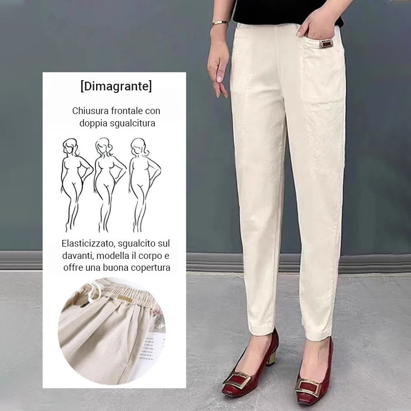 Pantalon Femme en Coton avec Taille Élastique