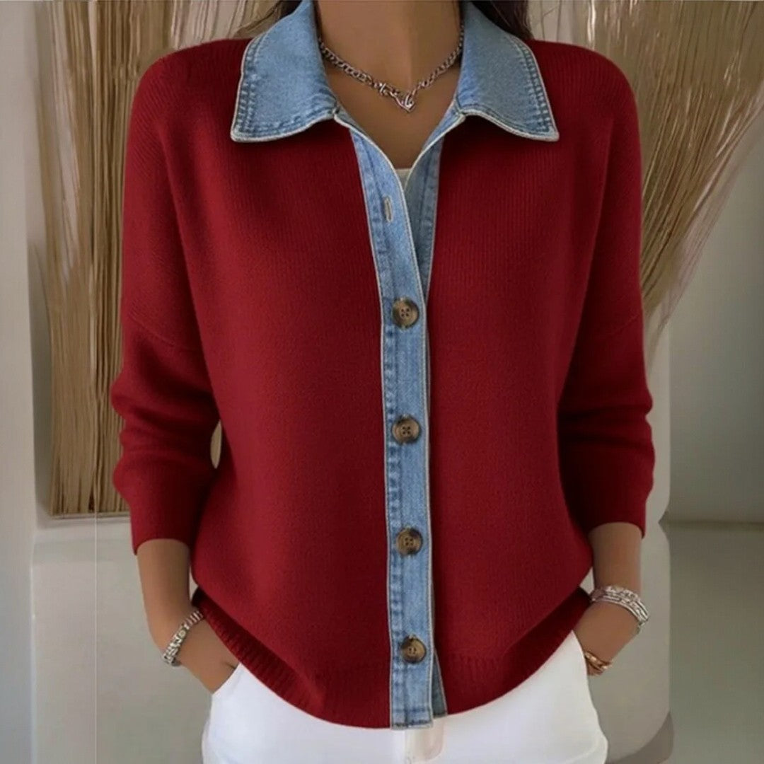 GIULIA - Pull en Maille avec Col en Denim