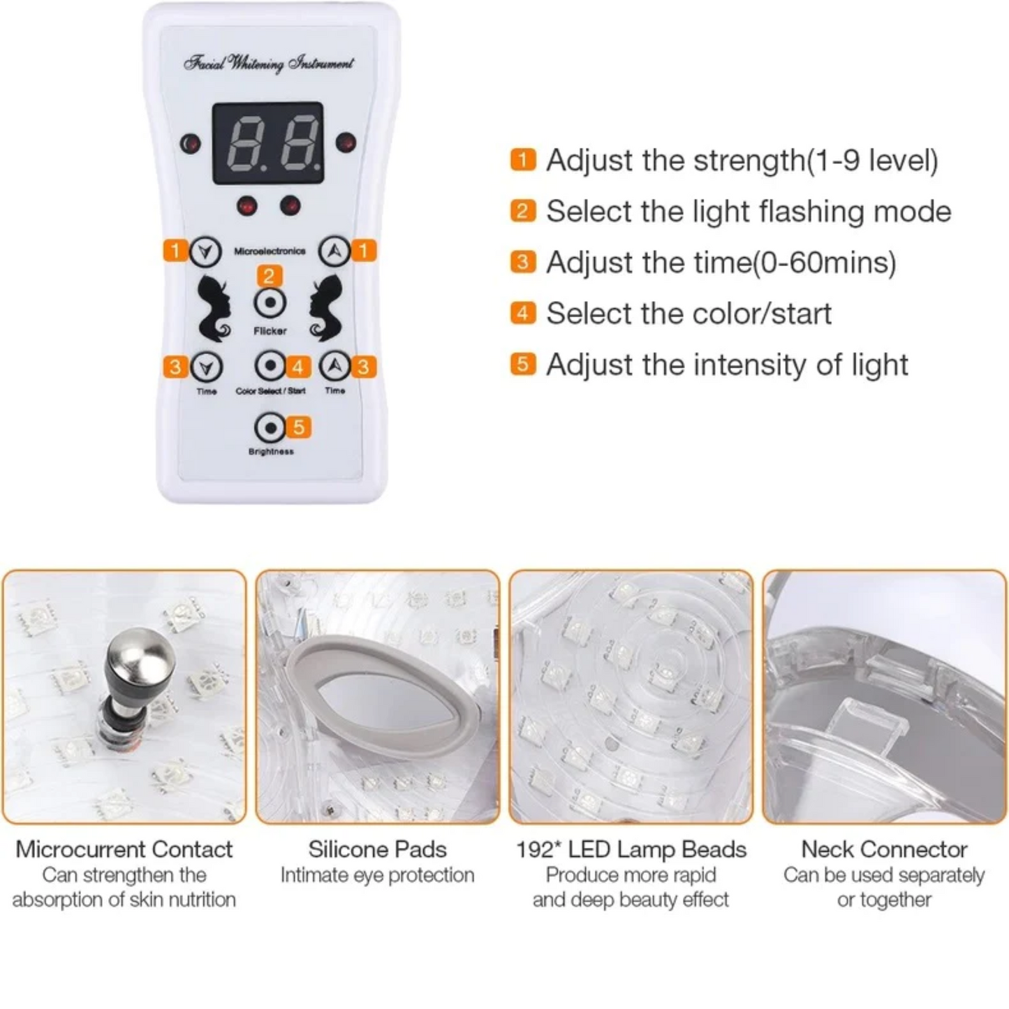 nordivo – Masque LED pour le visage avec plusieurs modes de lumière