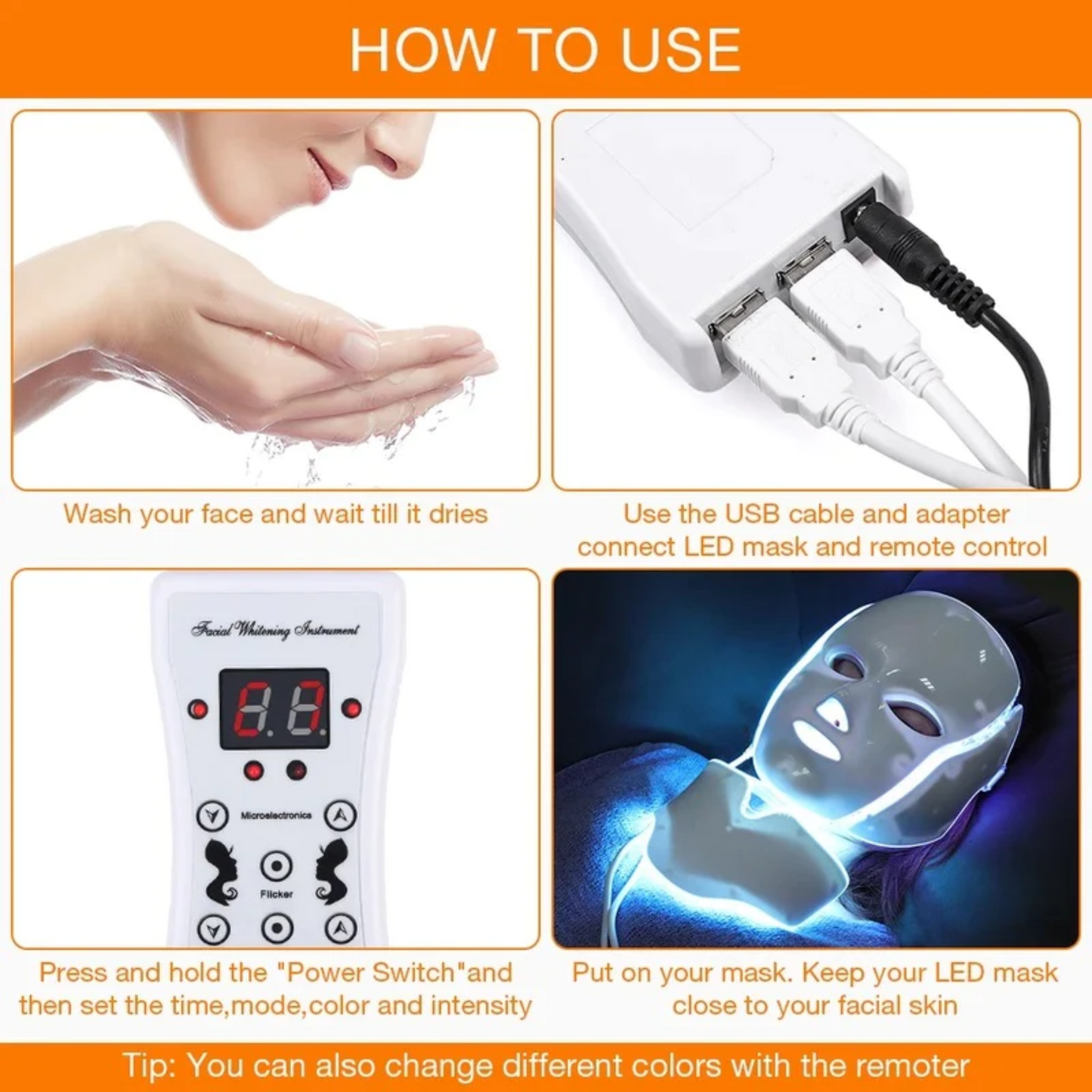 nordivo – Masque LED pour le visage avec plusieurs modes de lumière