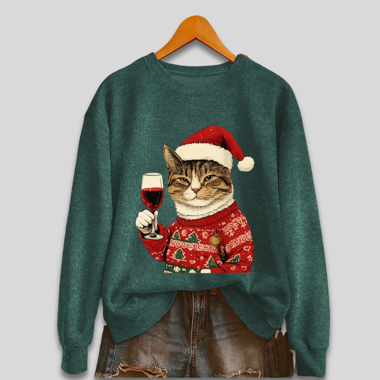Maglione natalizio da donna con stampa gatto