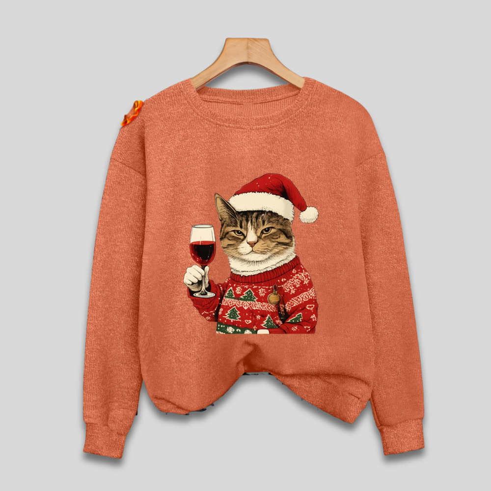 Pull de Noël pour femme avec impression de chat