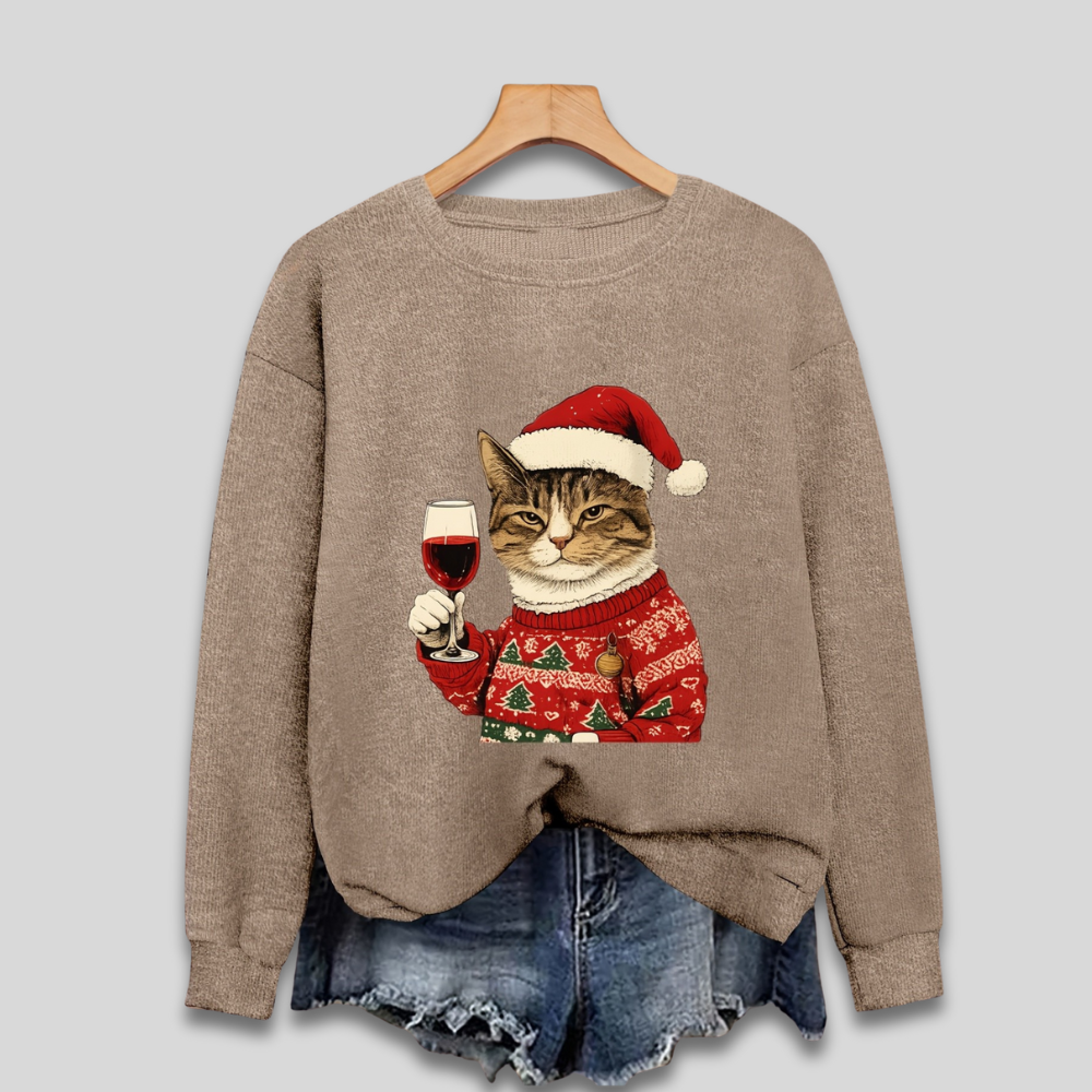 Pull de Noël pour femme avec impression de chat