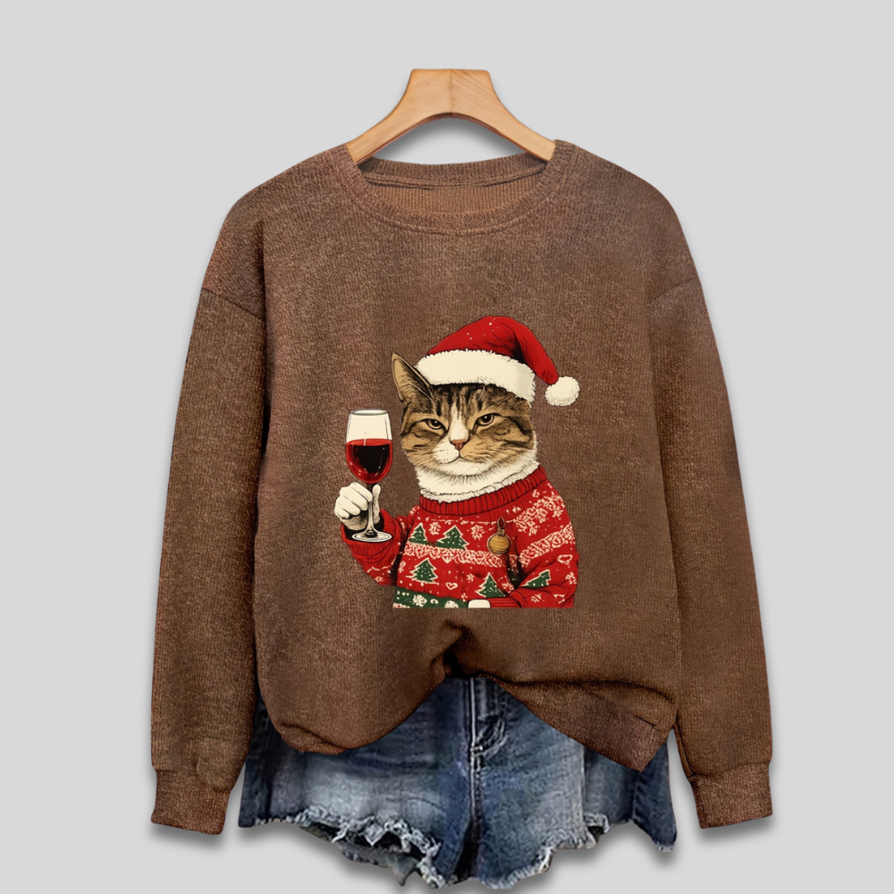 Pull de Noël pour femme avec impression de chat