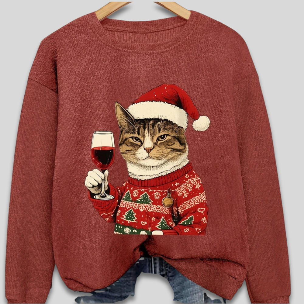 Pull de Noël pour femme avec impression de chat
