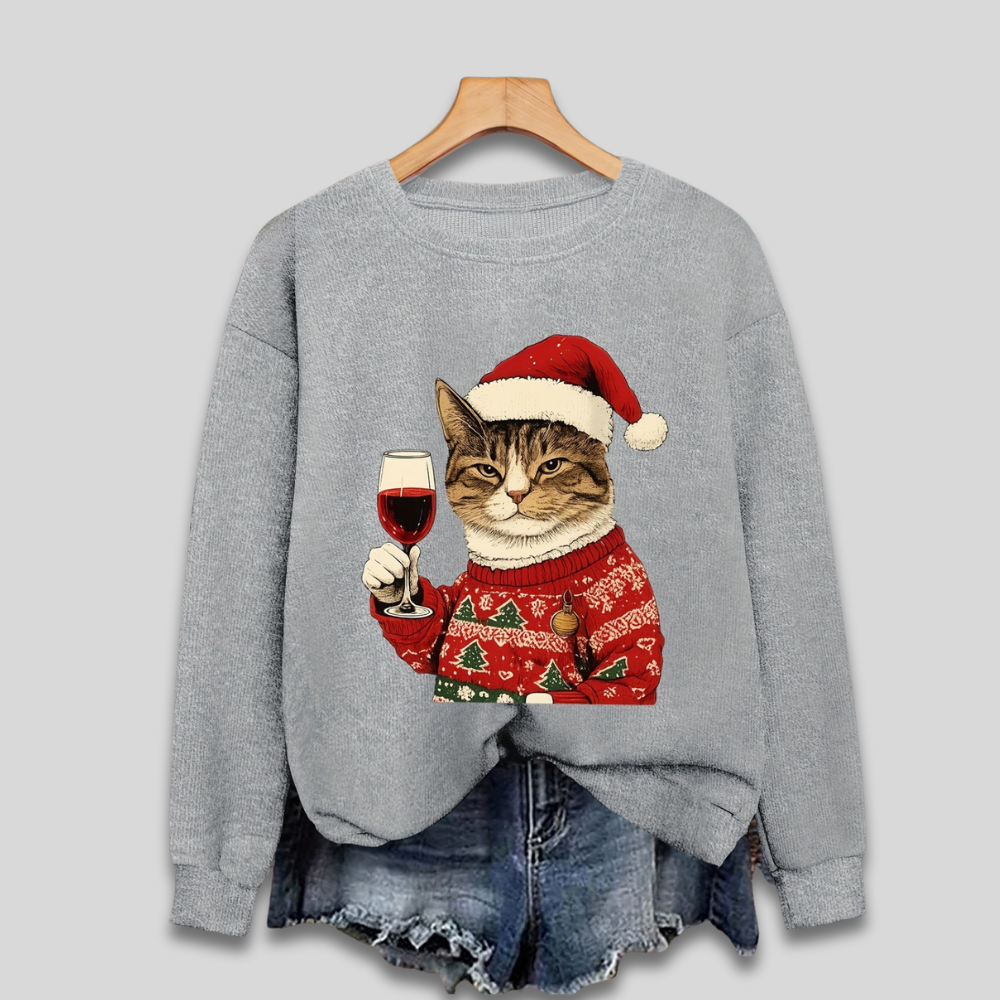 Pull de Noël pour femme avec impression de chat
