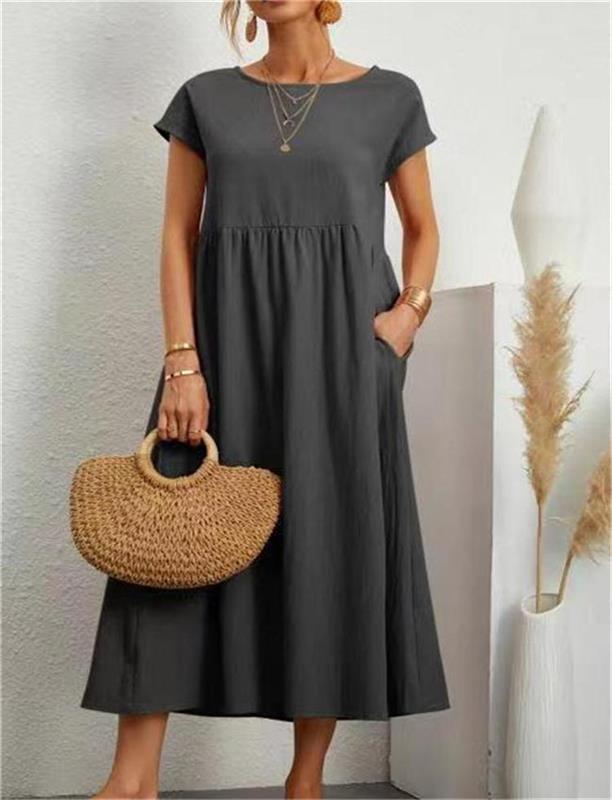 Robe unie en coton et lin Primavera Alla Moda avec poche